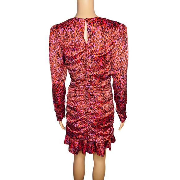 En Saison Razzalind Mini Dress size M NWT Ruched Raspberry Leopard Long sleeve - Picture 6 of 11